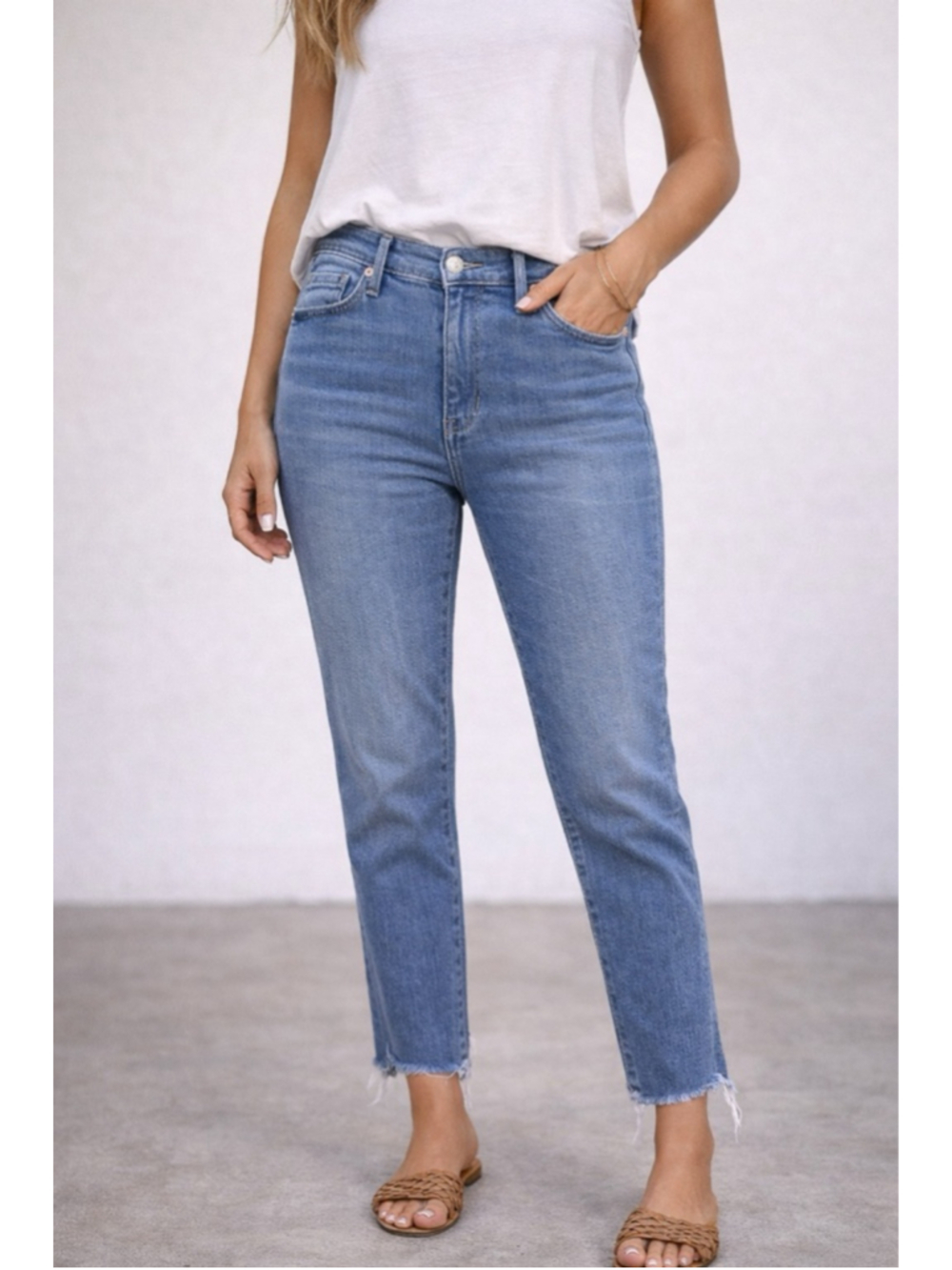 Citizens of Humanity Rocket Crop High Rise Skinny Jeans Size 32 Blue Raw Hem